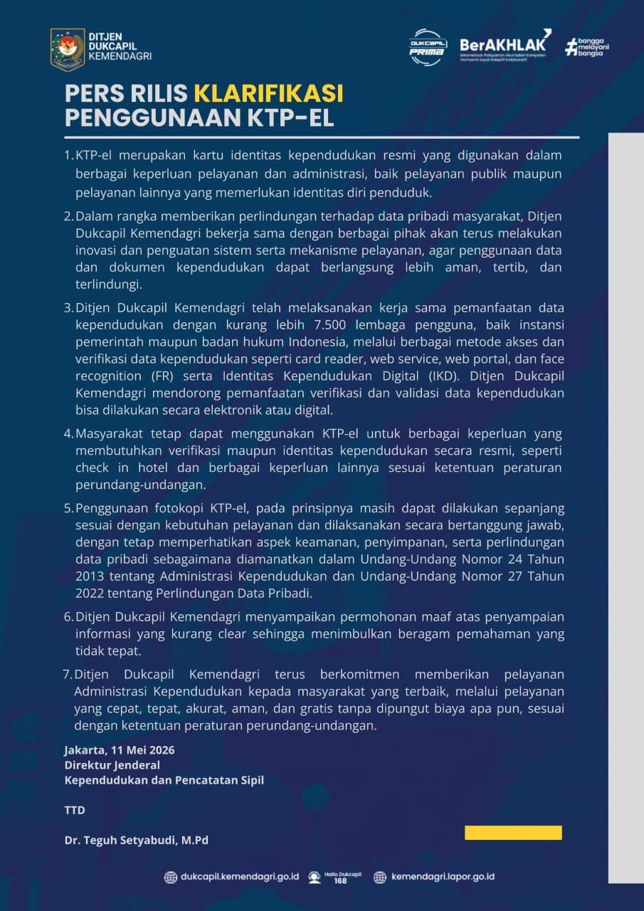 Pers Rilis Klasifikasi Penggunaan KTP-el