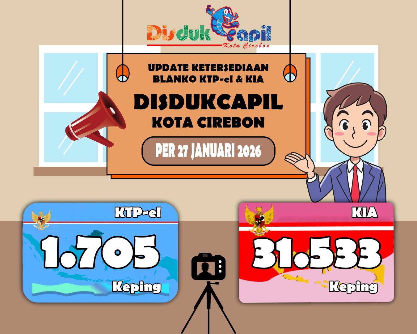 Stok Blanko KTP-el dan KIA Tanggal 27 Januari 2026